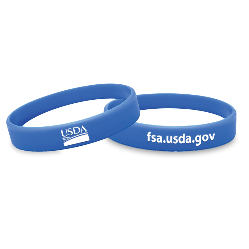 blue silicone wristbands with USDA logo and FSA url