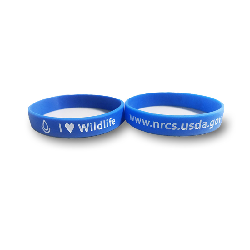 blue silicone wristbands with I heart wildlife and NRCS url