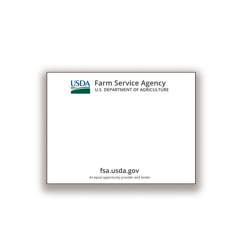 4" x 3" sticky notes with USDA logo and FSA text at top and FSA url at bottom