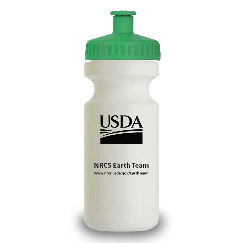 22 ounce recycled Plastic Sport Bottles with USDA logo and NRCS Earth Team text and url