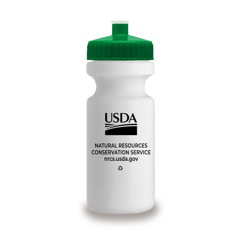 22 ounce recycled Plastic Sport Bottles with USDA logo and NRCS text and url
