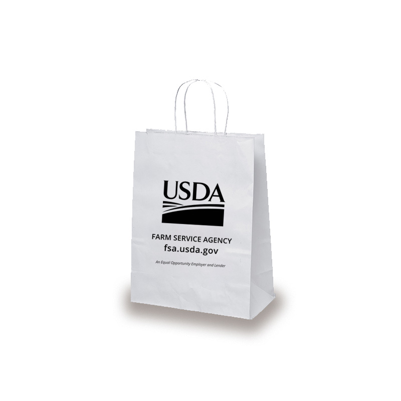 white paper bags with USDA logo and FSA text and url