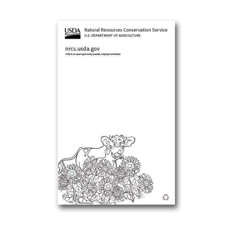 Notepads with USDA logo and NRCS text and url at top, cow graphic at bottom