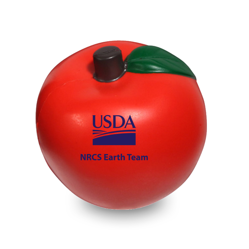 apple stressballs with USDA logo and NRCS Earth Team text