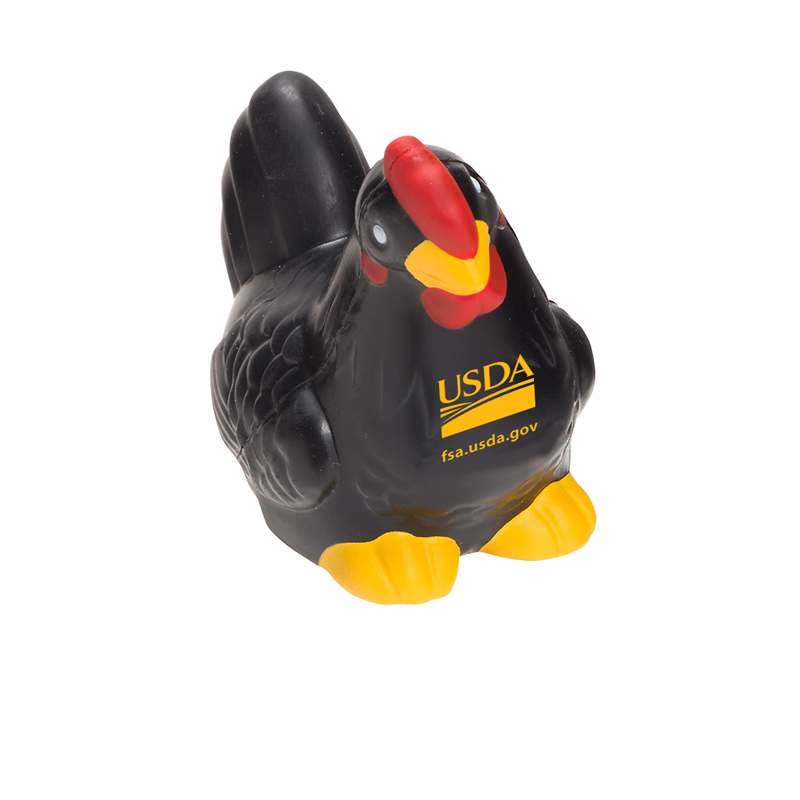 Black Chicken stressball with USDA logo and FSA url