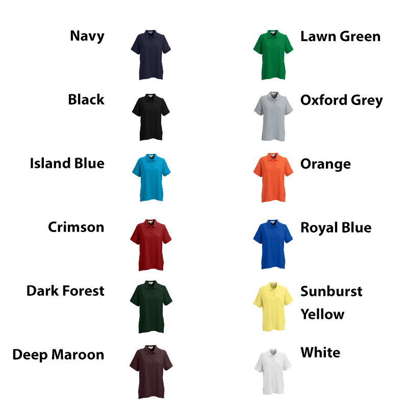 color choices navy, lawn green, black, oxford grey, island blue, orange, crimson, royal blue, dark forest, sunburst yellow, deep maroon, or white