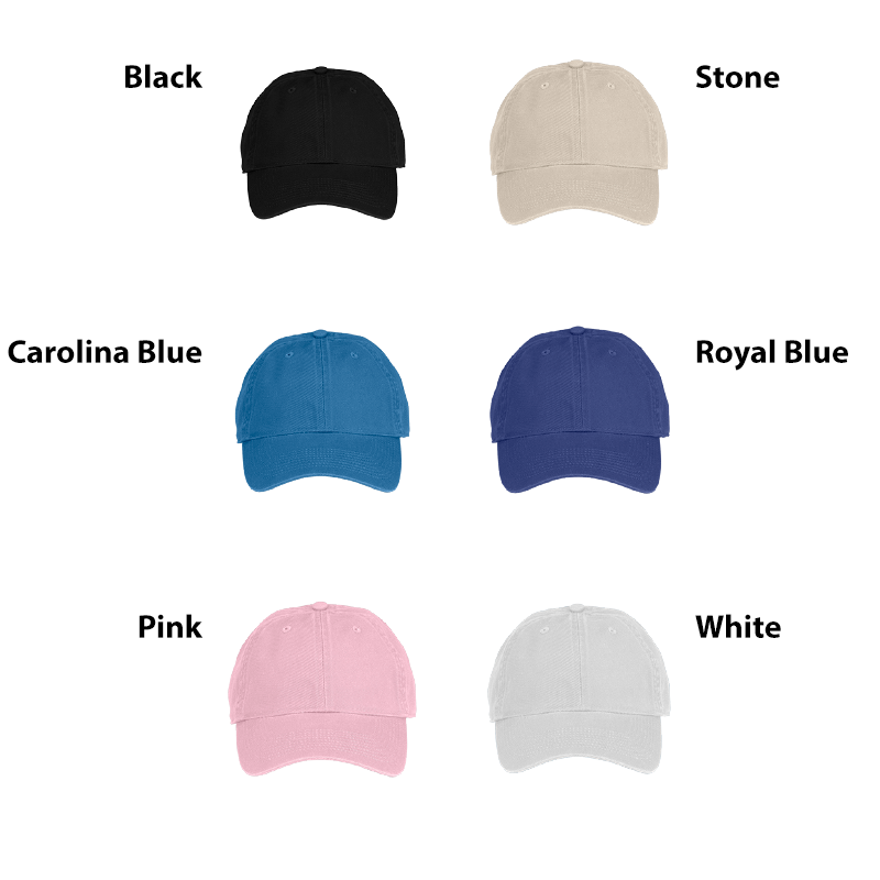 color choices black, stone, carolina blue, royal blue, pink, white