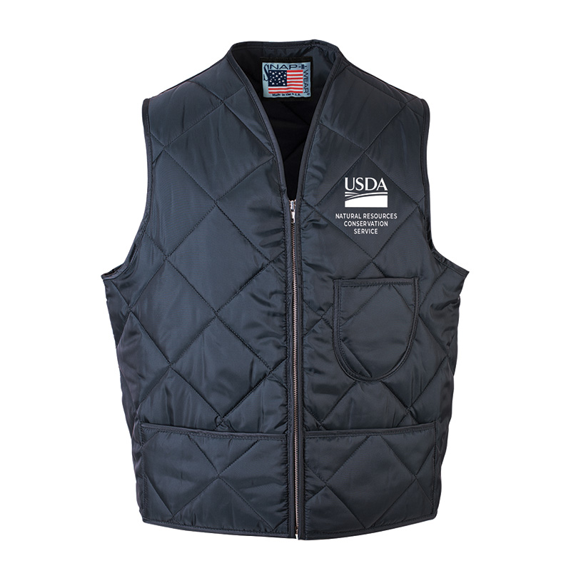 USA made Quilted vest with USDA logo and NRCS text