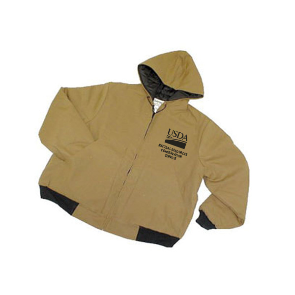 USA made Hooded chore coat with USDA logo and NRCS text