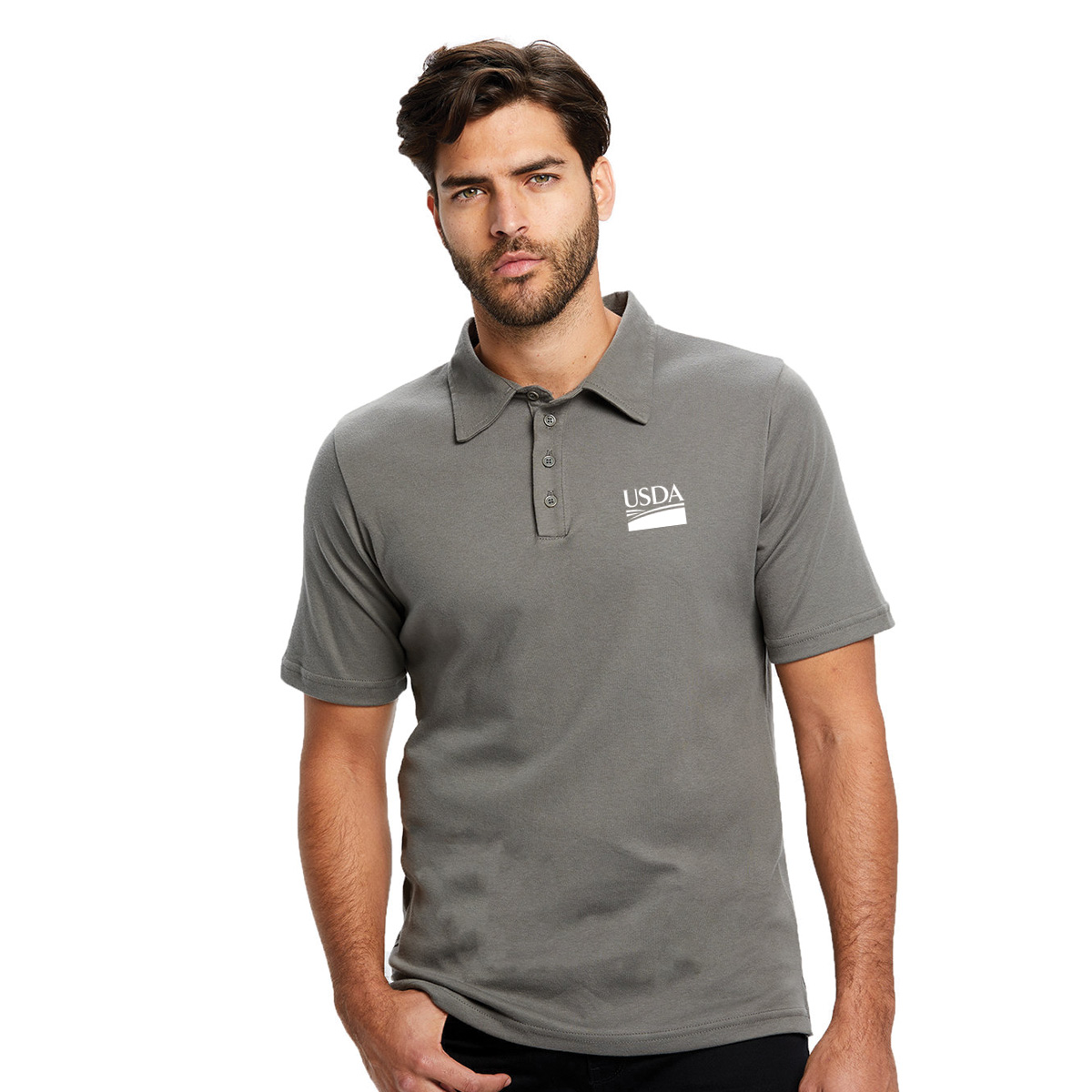 USA made cotton Polo shirt with USDA logo in asphalt