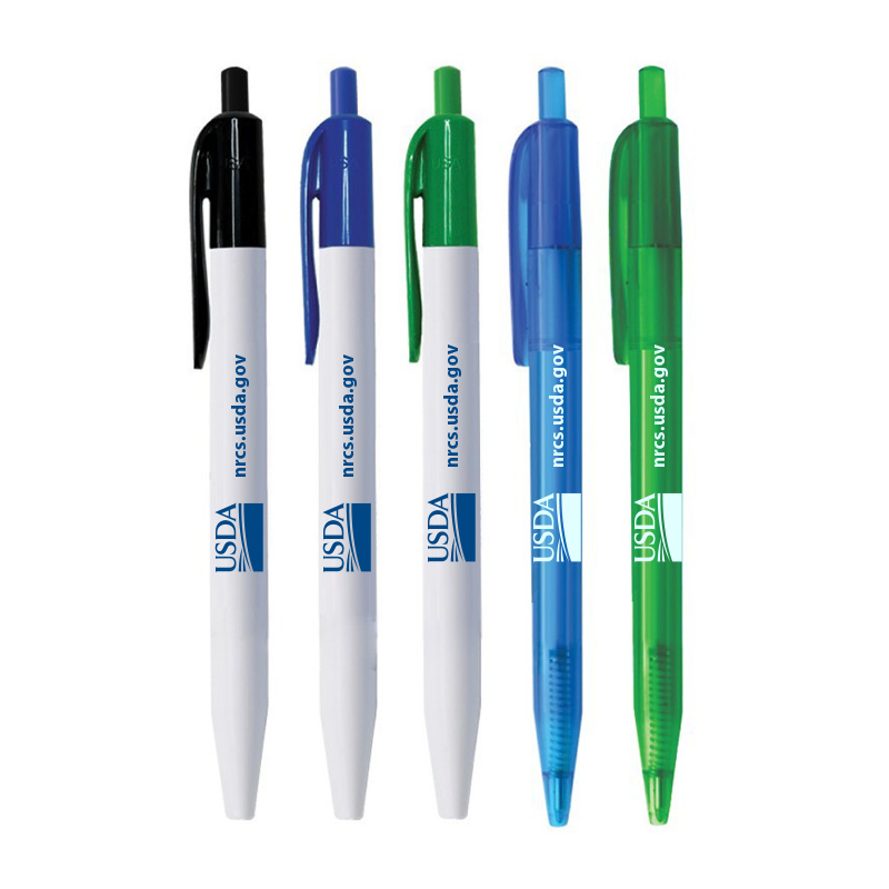 Pens made from USA Recycled Plastic with USDA logo and NRCS url