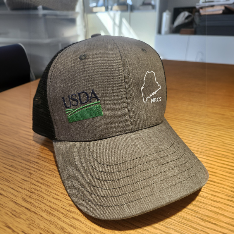 custom flannel sports caps with state outline and agency abbreviation 3-quarter view