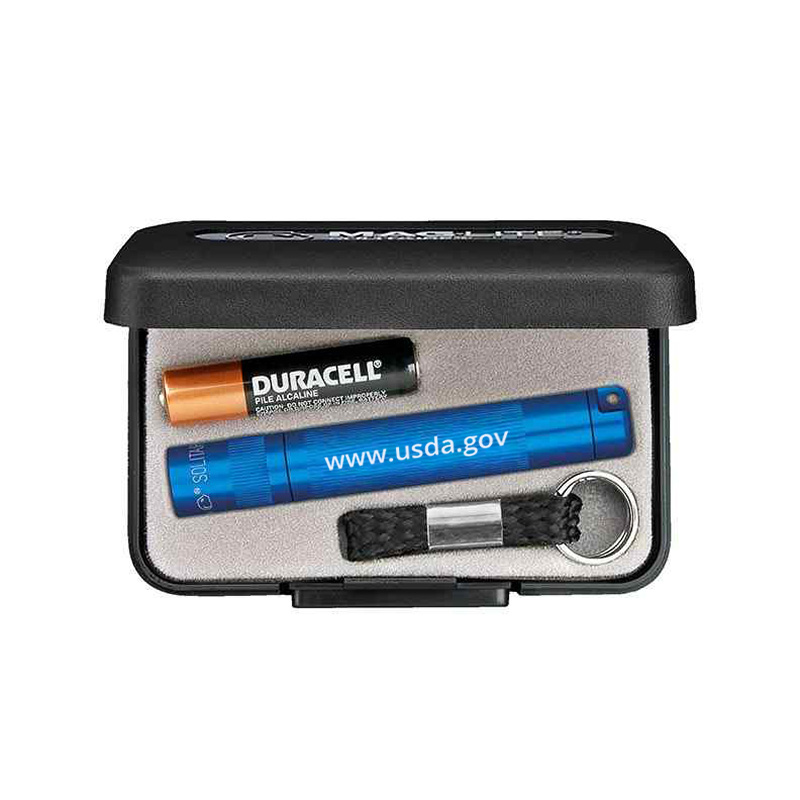 blue flashlight with USDA web address