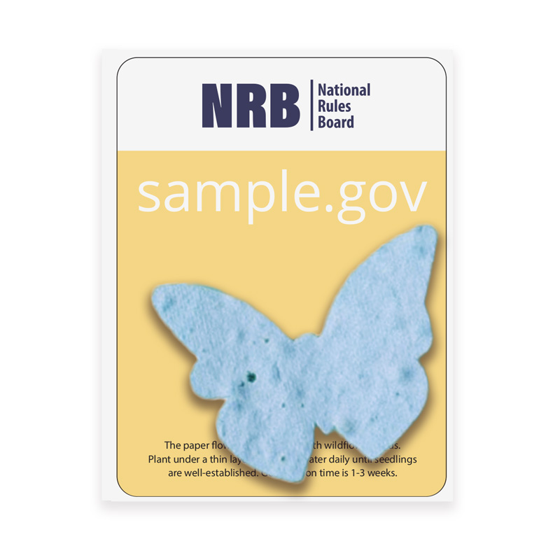 Butterfly shaped handmade Seed Cards with custom agency labelling