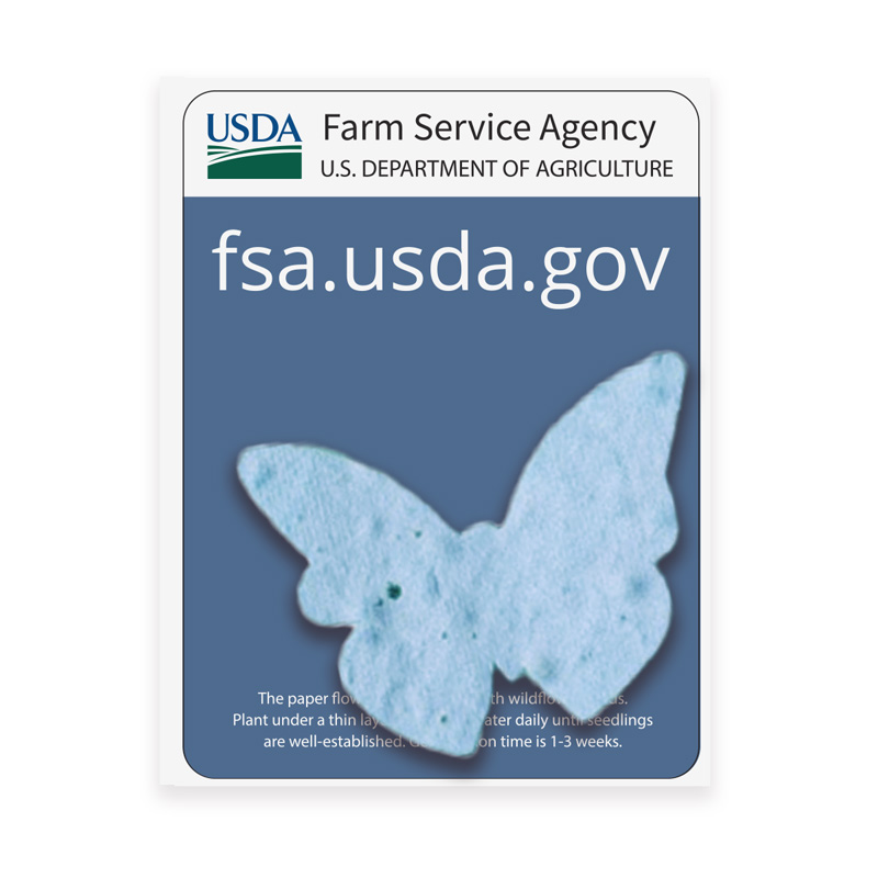 Butterfly shaped handmade Seed Cards with FSA labelling