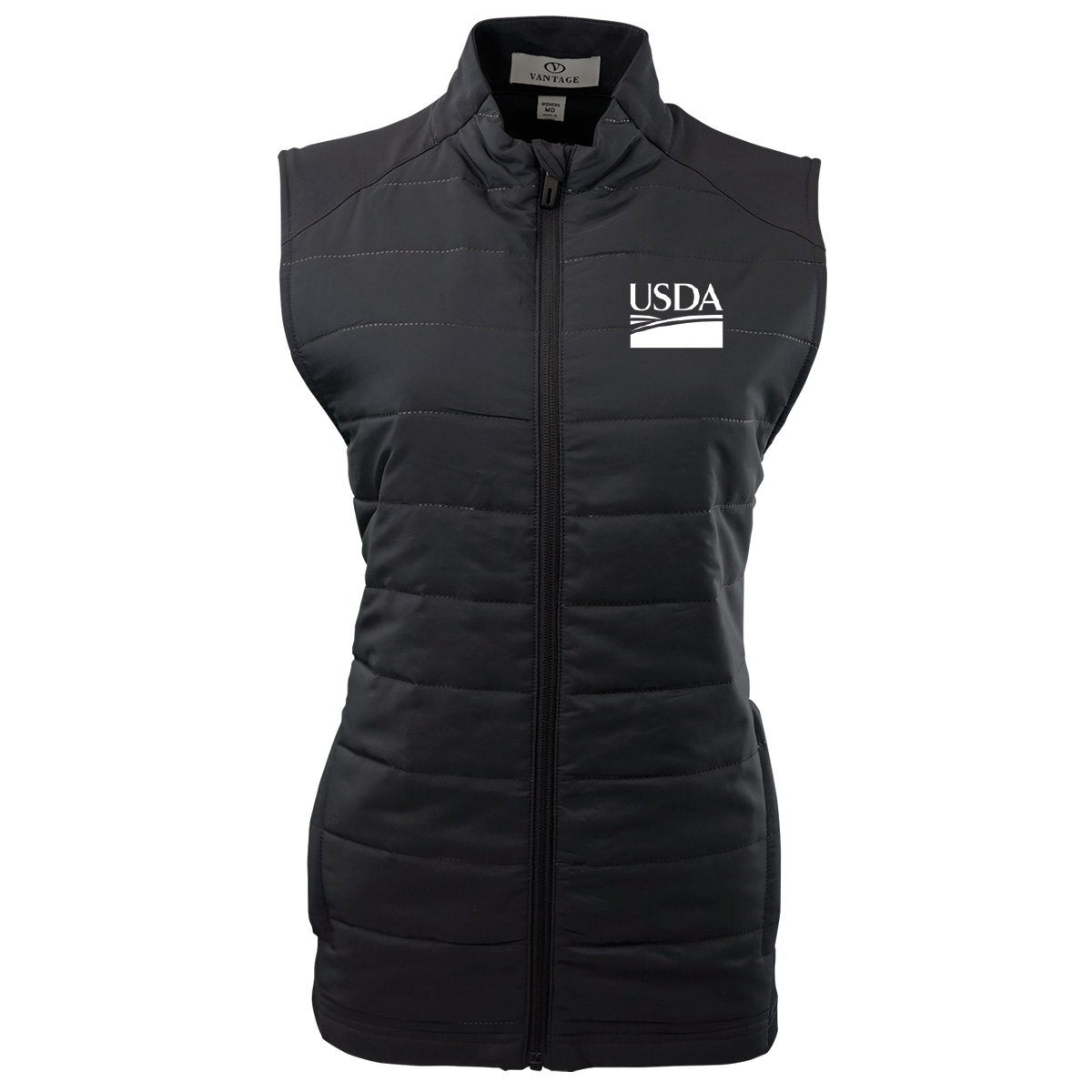 womens quilted vest with USDA logo