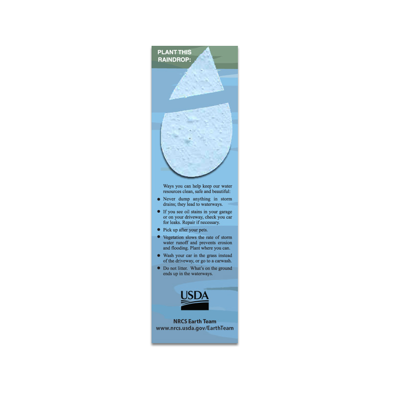 bookmarks with raindrop-shaped seed card, USDA logo, and NRCS Earth team text and URL